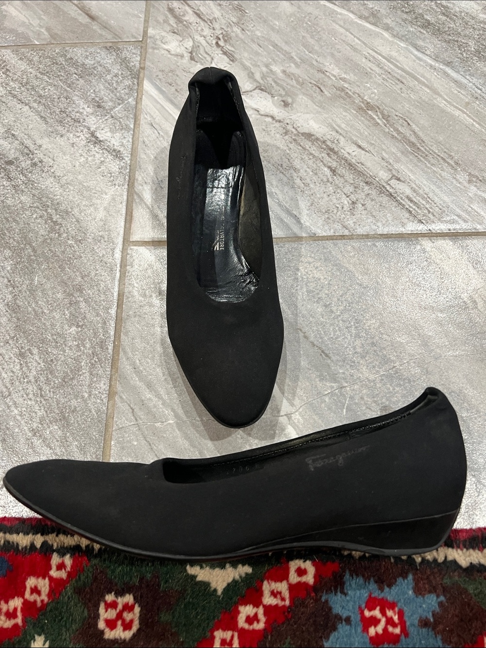 Salvatore Ferragamo Black neoprene Low Heel Flats